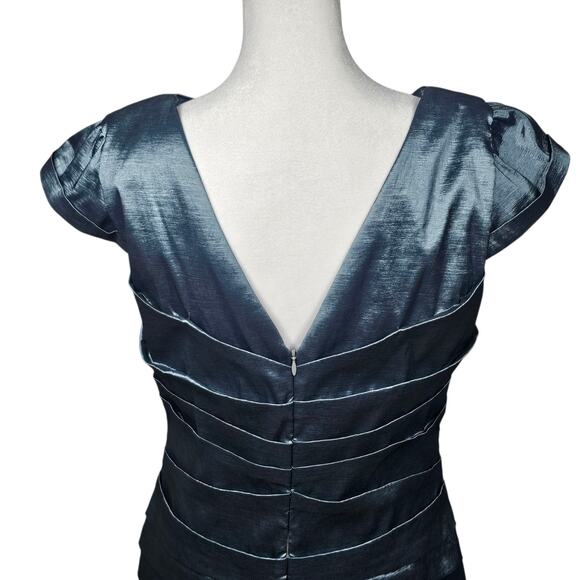 JS Collections Formal V Neck Cap Sleeve Ruched Gown in Silver Blue Size 14 - Picture 6 of 15